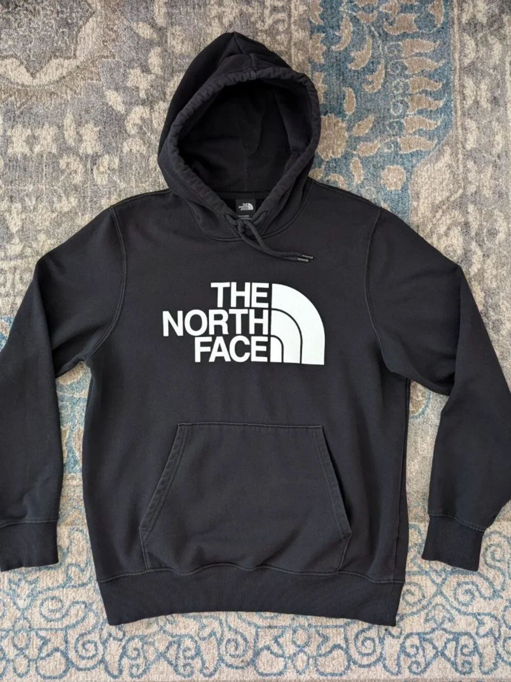 THE NORTH FACE Sweatshirt Men's L Black Graphic Hooded Pullover Kangaroo Pocket